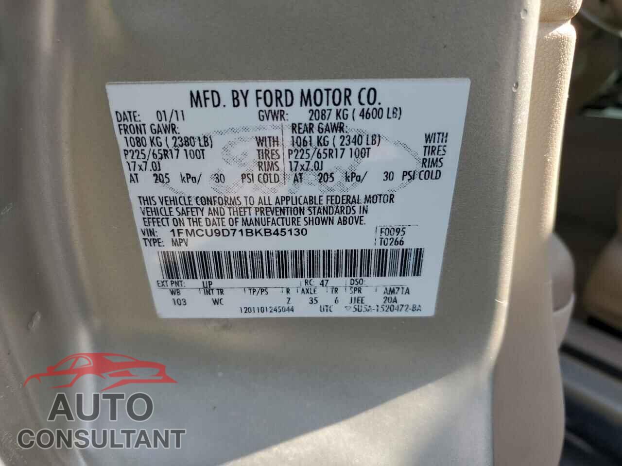 FORD ESCAPE 2011 - 1FMCU9D71BKB45130