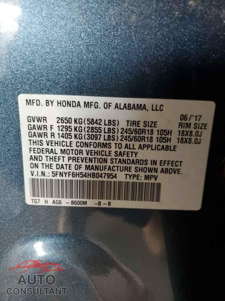 HONDA PILOT 2017 - 5FNYF6H54HB047954