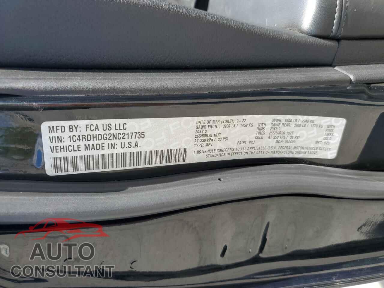 DODGE DURANGO 2022 - 1C4RDHDG2NC217735