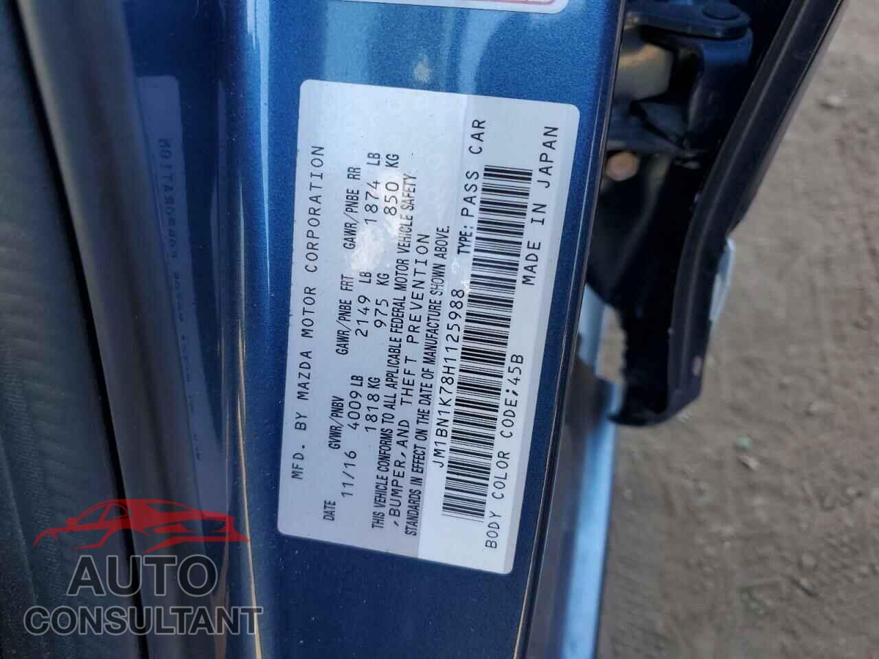MAZDA 3 2017 - JM1BN1K78H1125988