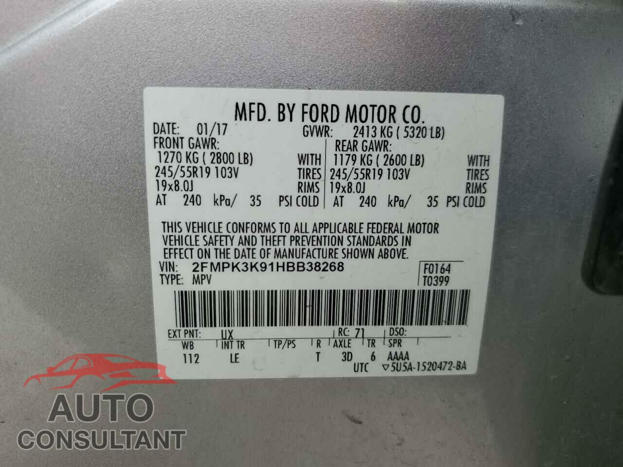 FORD EDGE 2017 - 2FMPK3K91HBB38268