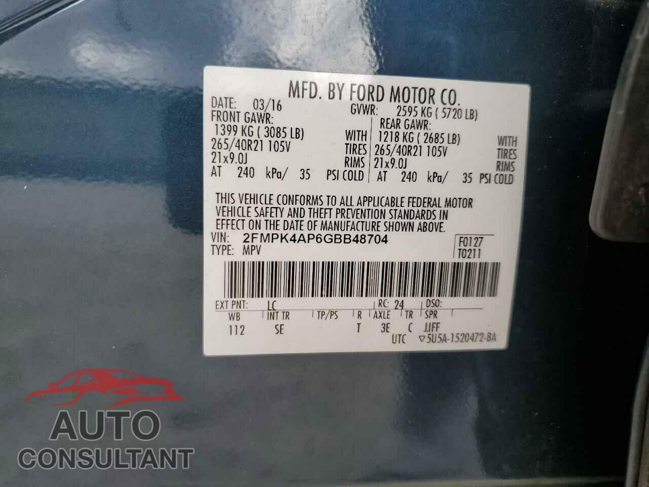FORD EDGE 2016 - 2FMPK4AP6GBB48704