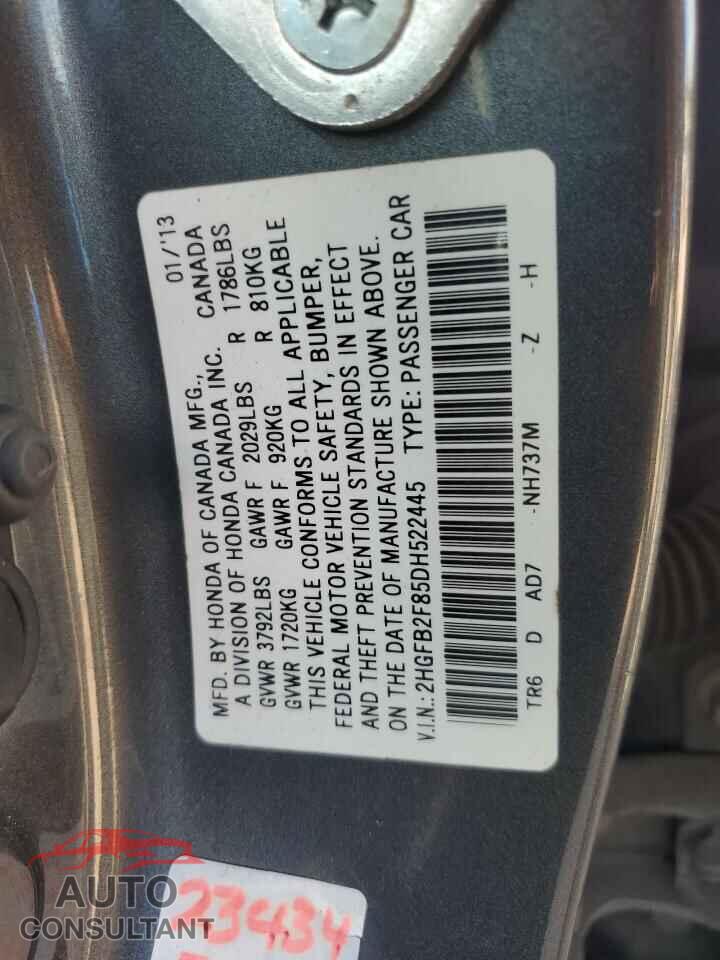 HONDA CIVIC 2013 - 2HGFB2F85DH522445