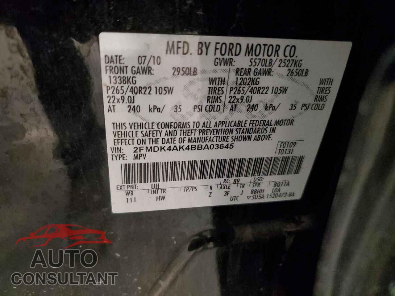FORD EDGE 2011 - 2FMDK4AK4BBA03645
