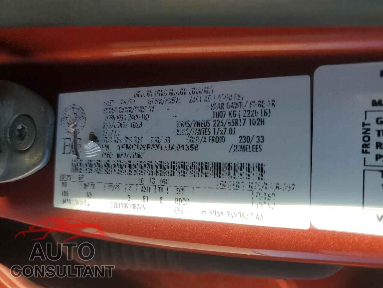 FORD ESCAPE 2020 - 1FMCU9F6XLUA01358