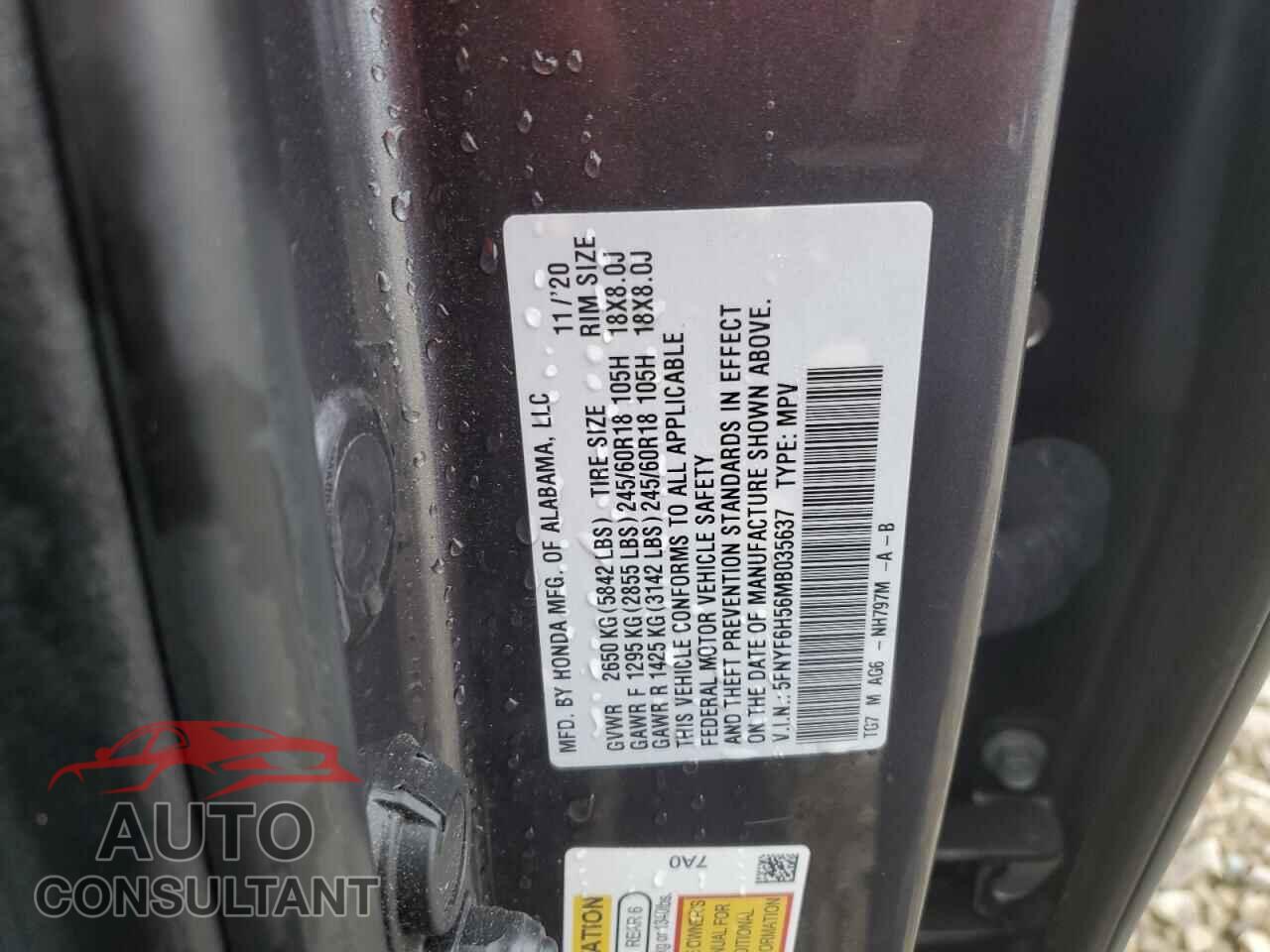 HONDA PILOT 2021 - 5FNYF6H56MB035637