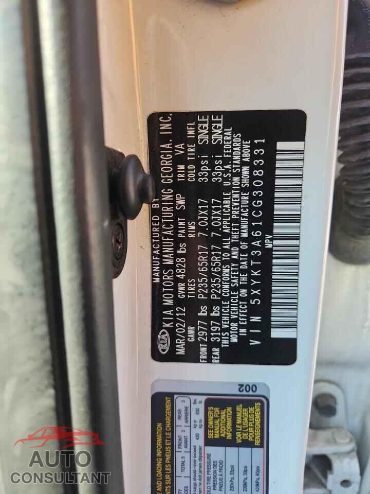 KIA SORENTO 2012 - 5XYKT3A61CG308331