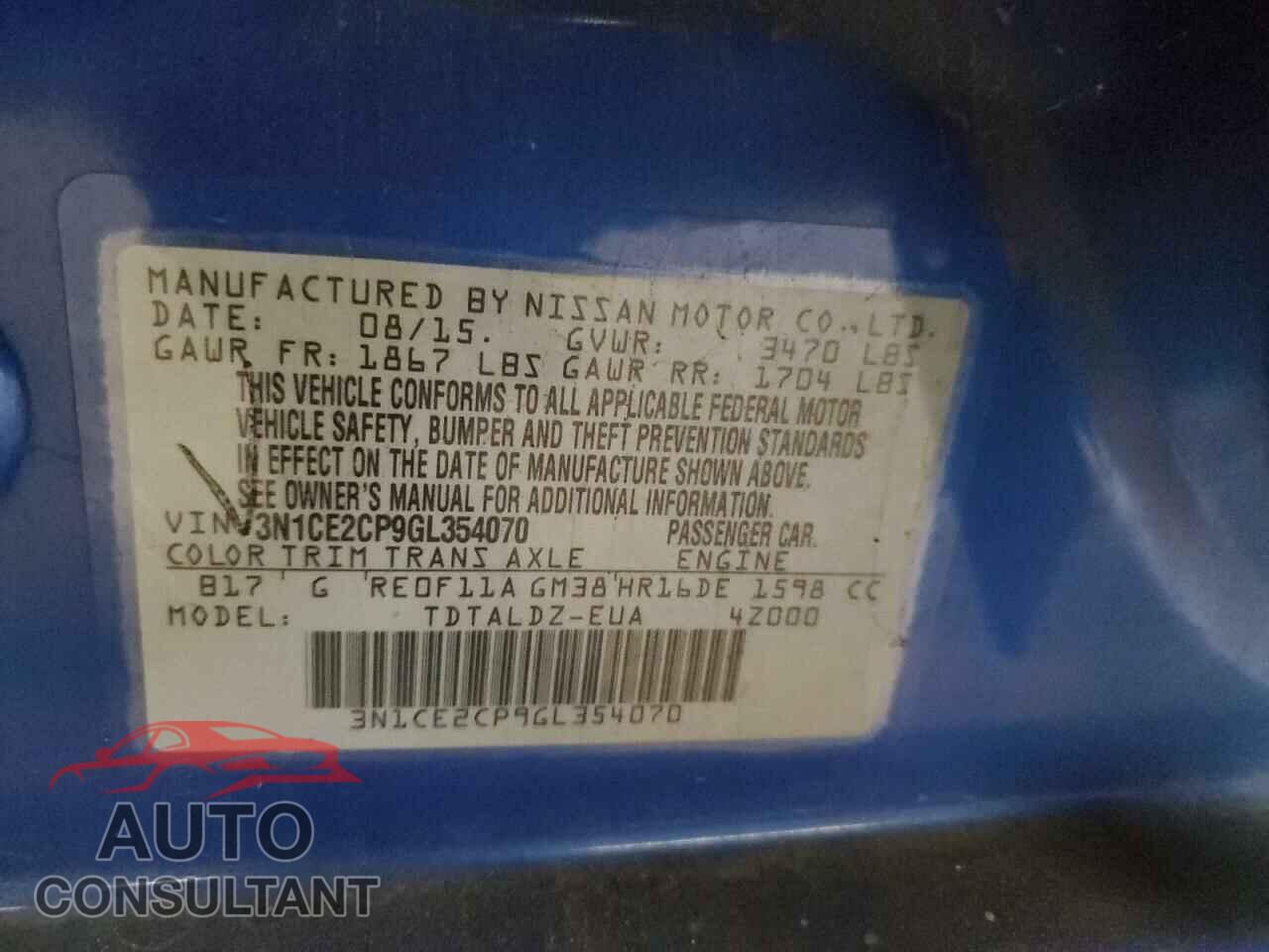 NISSAN VERSA 2016 - 3N1CE2CP9GL354070