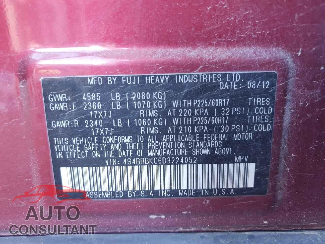 SUBARU OUTBACK 2013 - 4S4BRBKC6D3224052