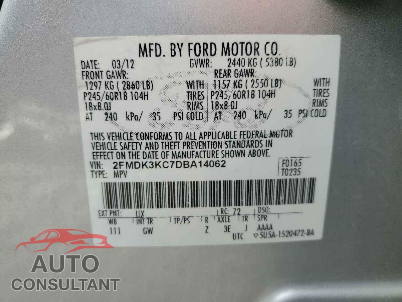 FORD EDGE 2013 - 2FMDK3KC7DBA14062