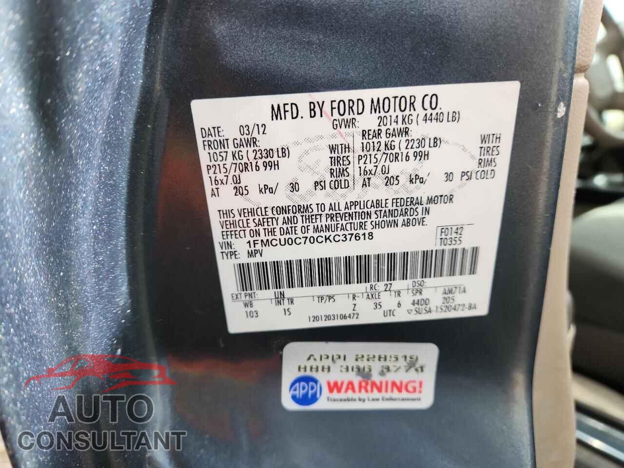 FORD ESCAPE 2012 - 1FMCU0C70CKC37618