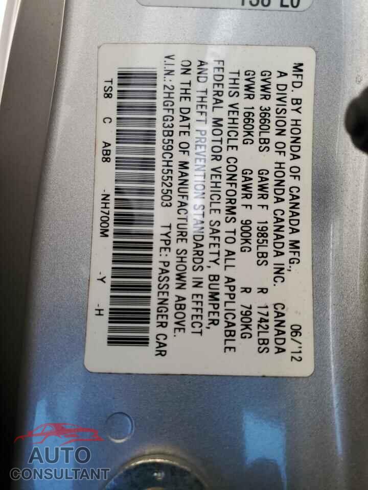 HONDA CIVIC 2012 - 2HGFG3B59CH552503