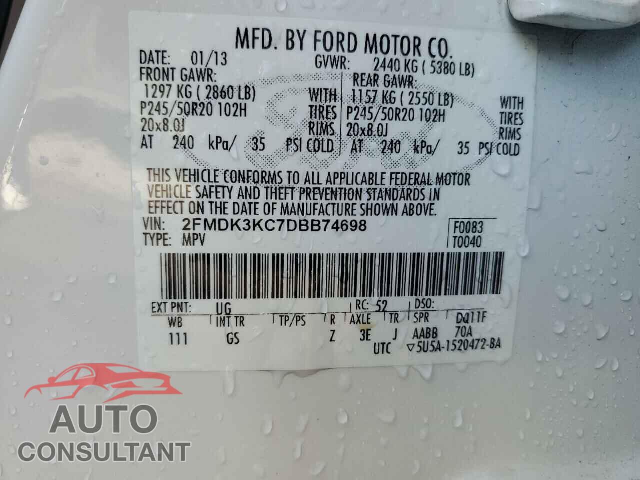 FORD EDGE 2013 - 2FMDK3KC7DBB74698