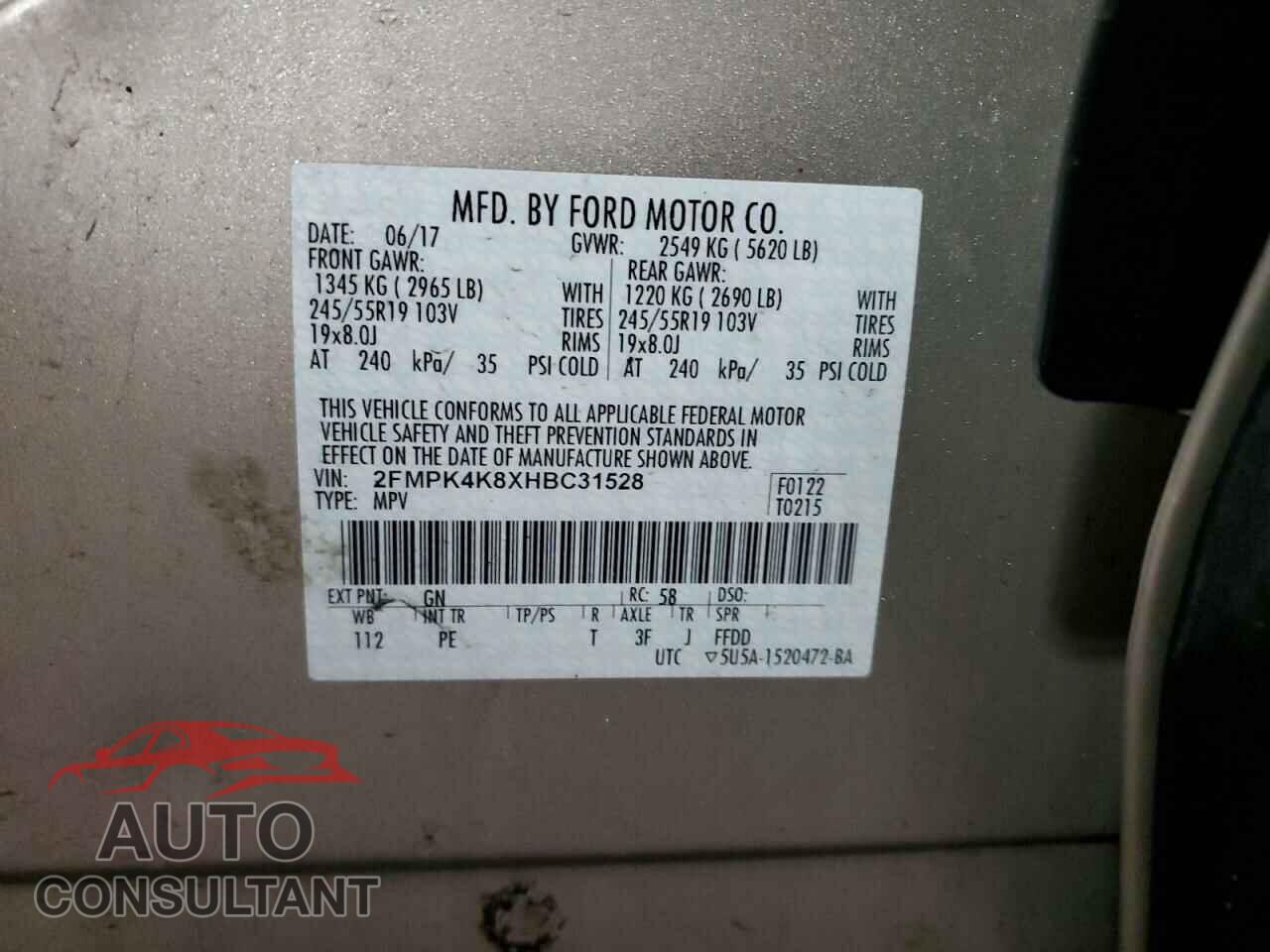 FORD EDGE 2017 - 2FMPK4K8XHBC31528