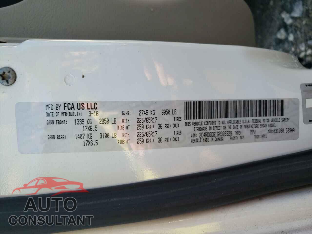 DODGE CARAVAN 2016 - 2C4RDGCG1GR328329
