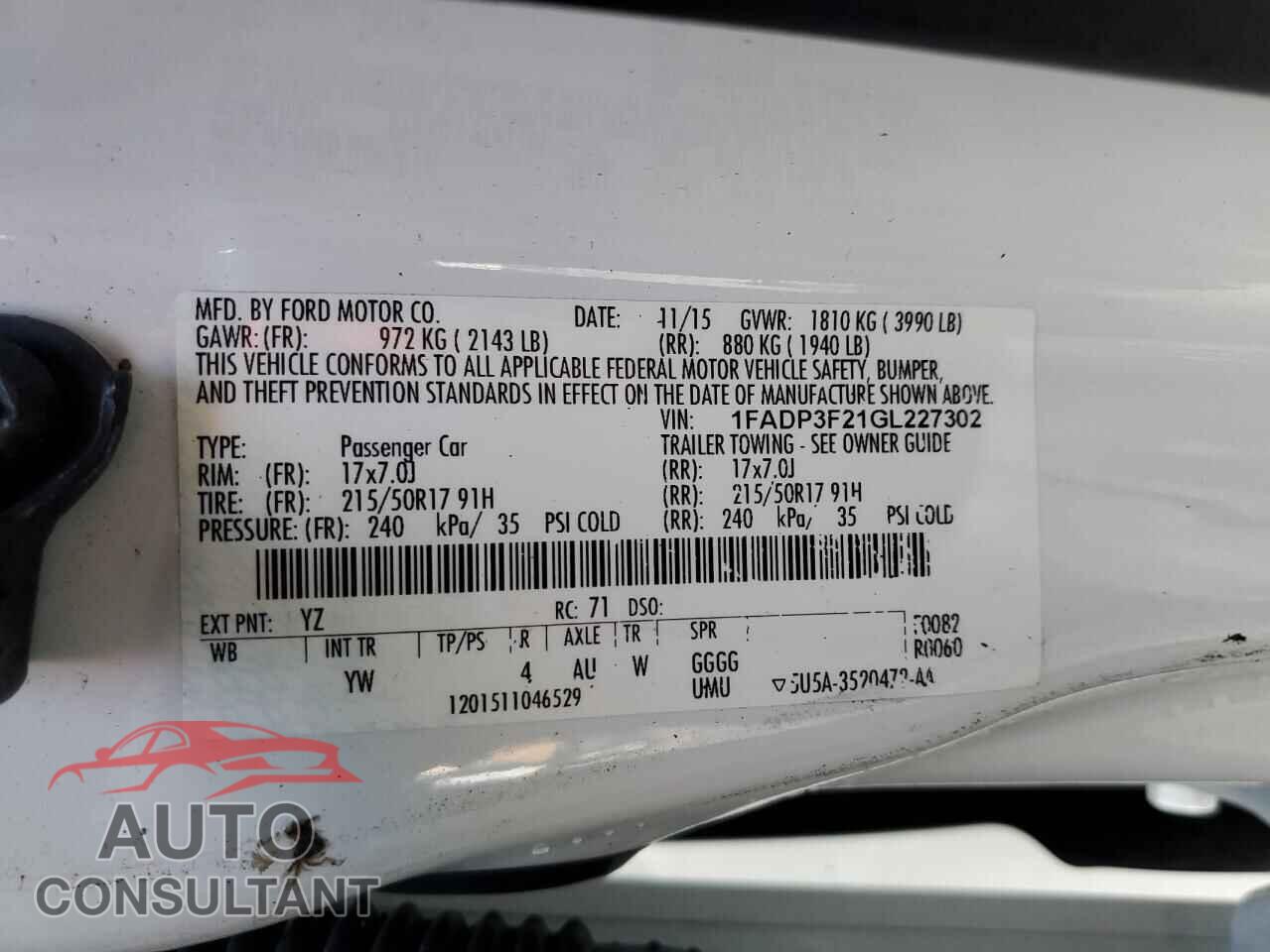FORD FOCUS 2016 - 1FADP3F21GL227302