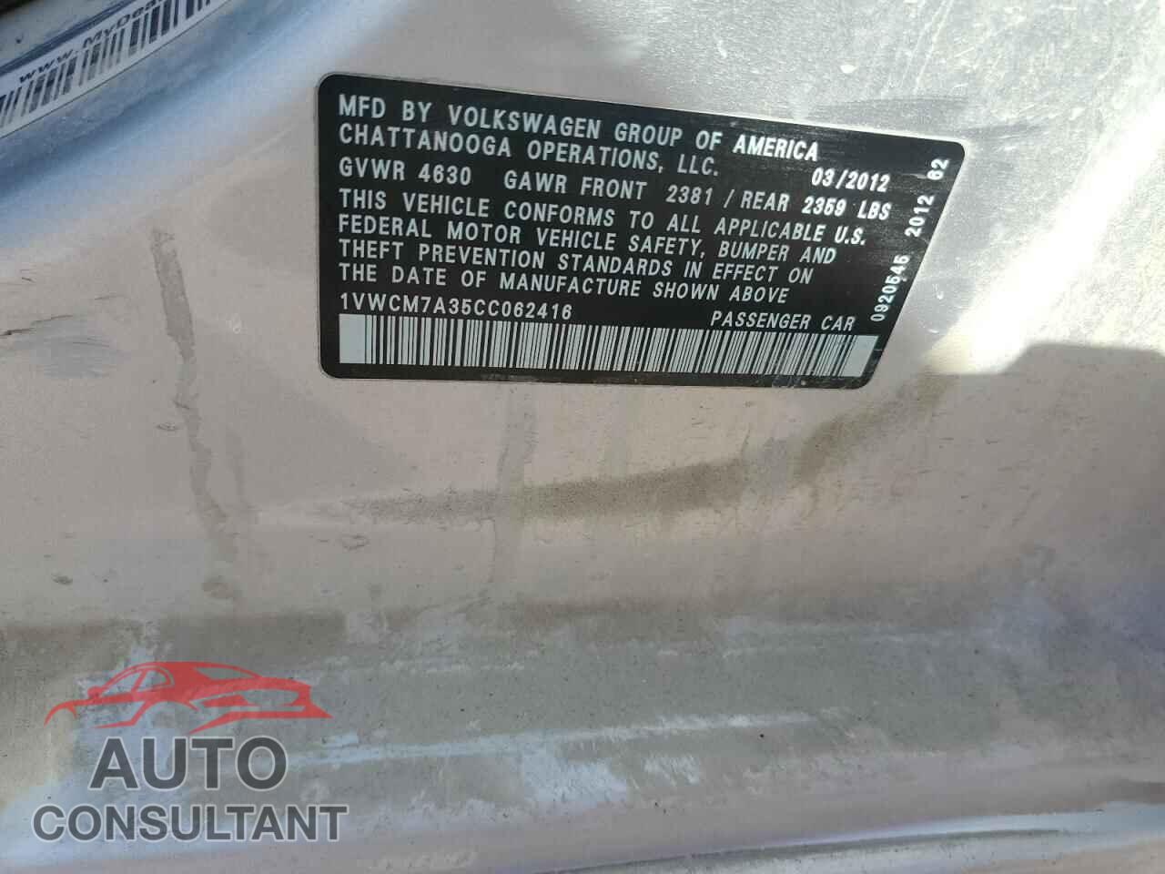 VOLKSWAGEN PASSAT 2012 - 1VWCM7A35CC062416