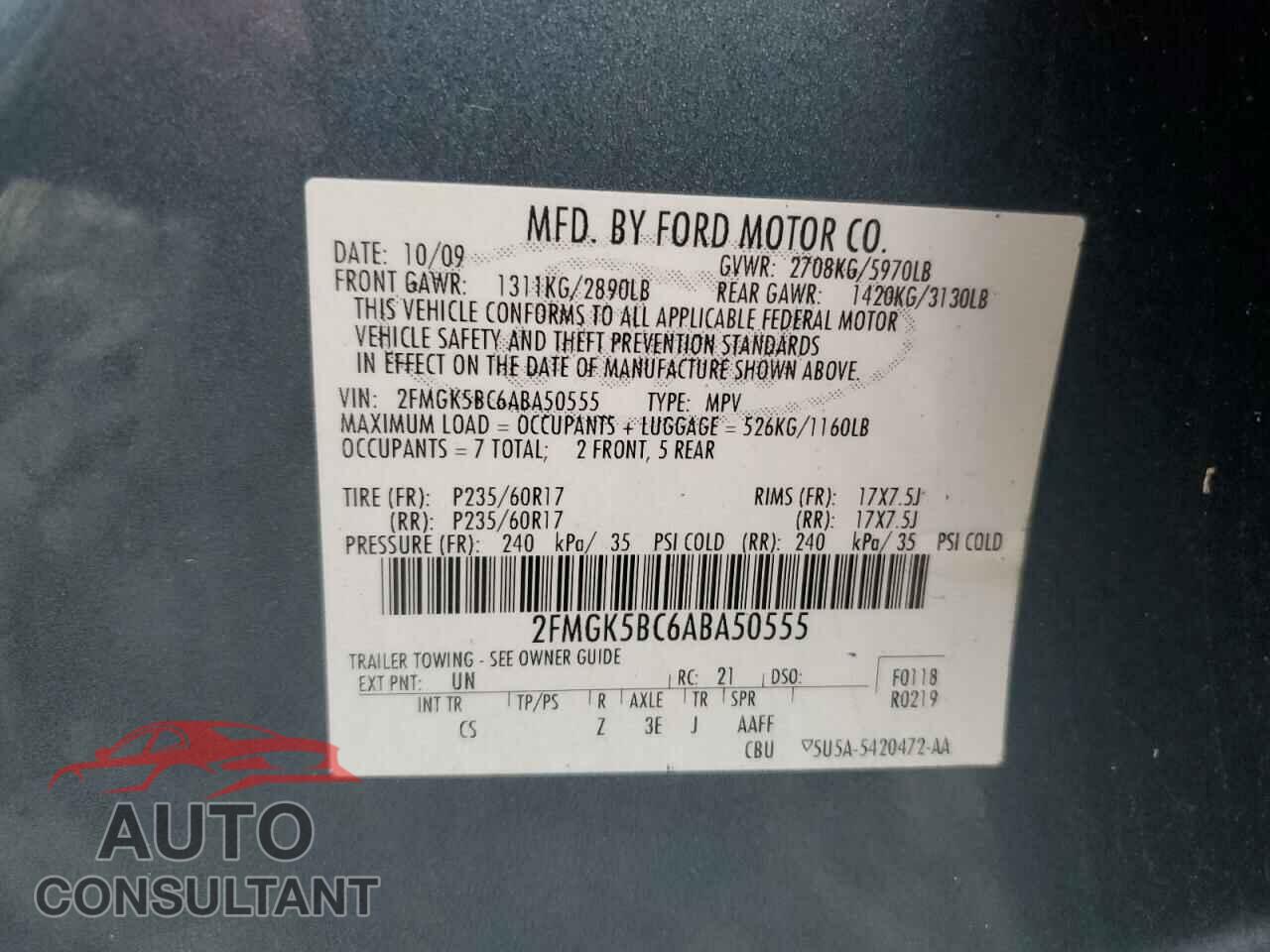 FORD FLEX 2010 - 2FMGK5BC6ABA50555
