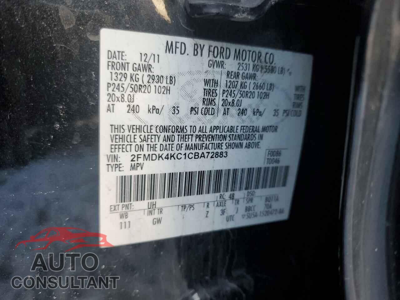 FORD EDGE 2012 - 2FMDK4KC1CBA72883