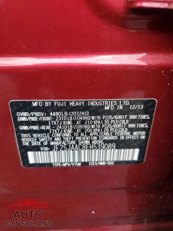 SUBARU FORESTER 2014 - JF2SJAAC8EH539089
