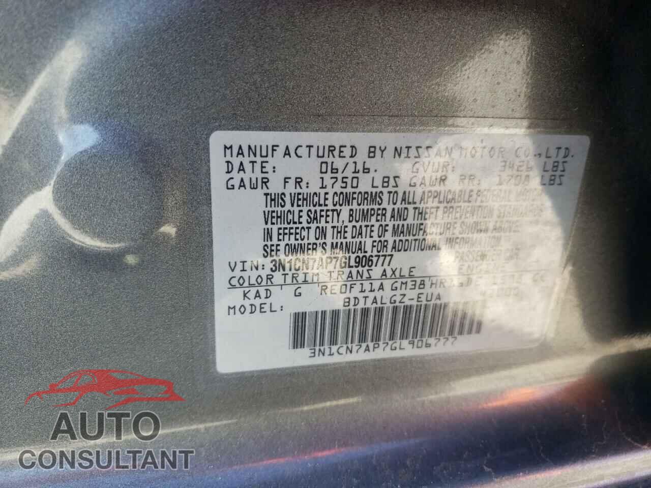 NISSAN VERSA 2016 - 3N1CN7AP7GL906777