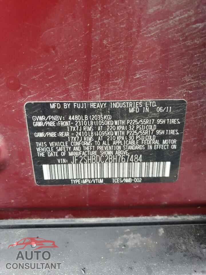 SUBARU FORESTER 2011 - JF2SHBDC2BH767484