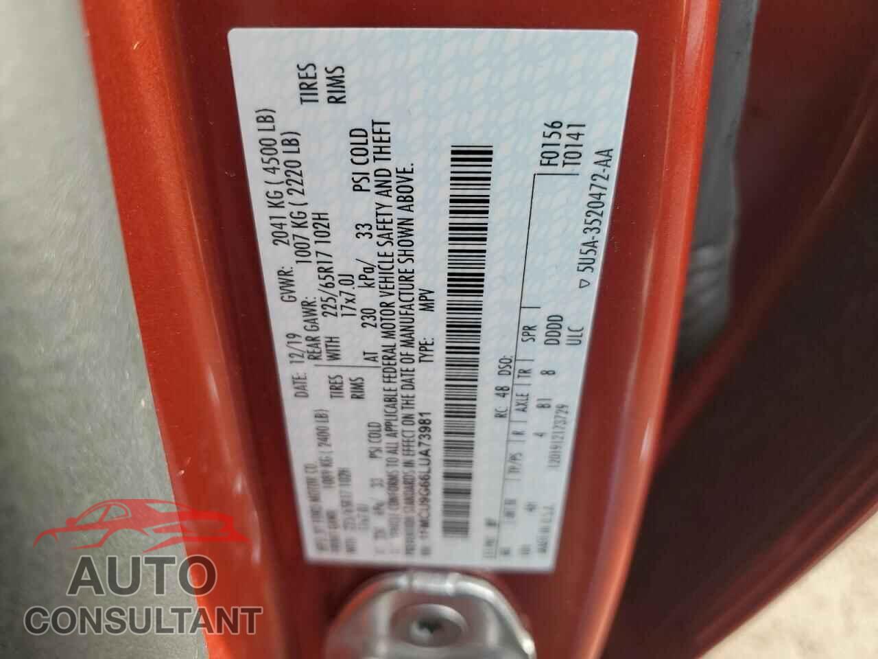 FORD ESCAPE 2020 - 1FMCU9G66LUA73981