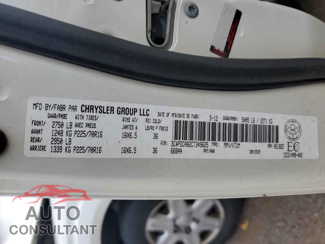 DODGE JOURNEY 2012 - 3C4PDCAB2CT349625