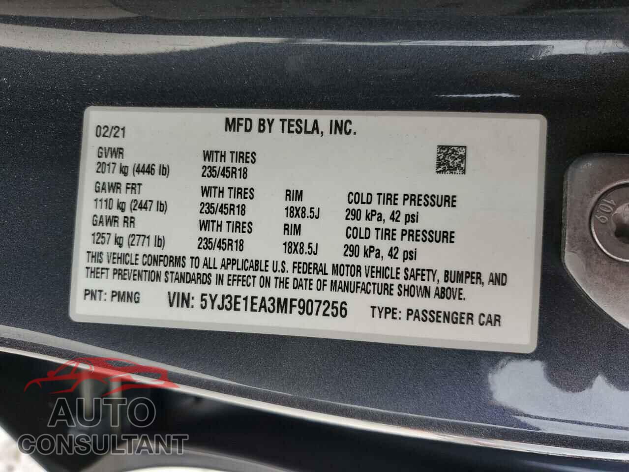 TESLA MODEL 3 2021 - 5YJ3E1EA3MF907256