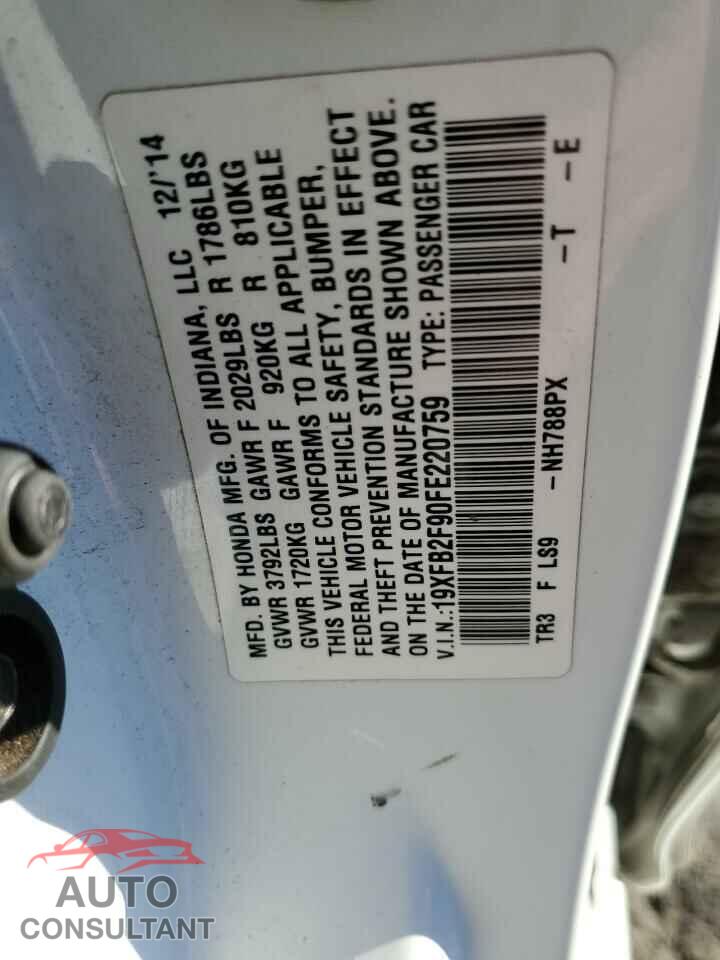 HONDA CIVIC 2015 - 19XFB2F90FE220759