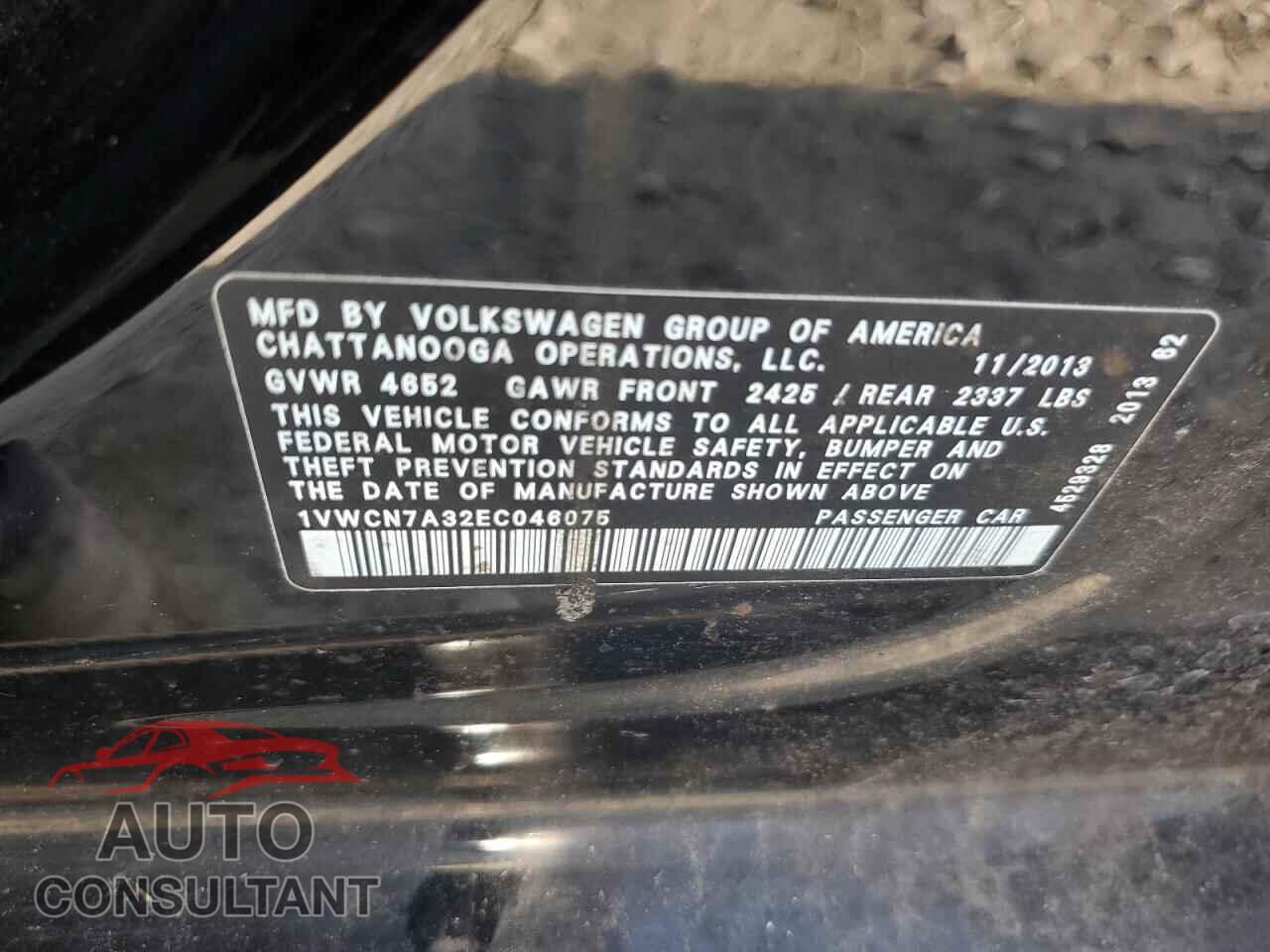 VOLKSWAGEN PASSAT 2014 - 1VWCN7A32EC046075