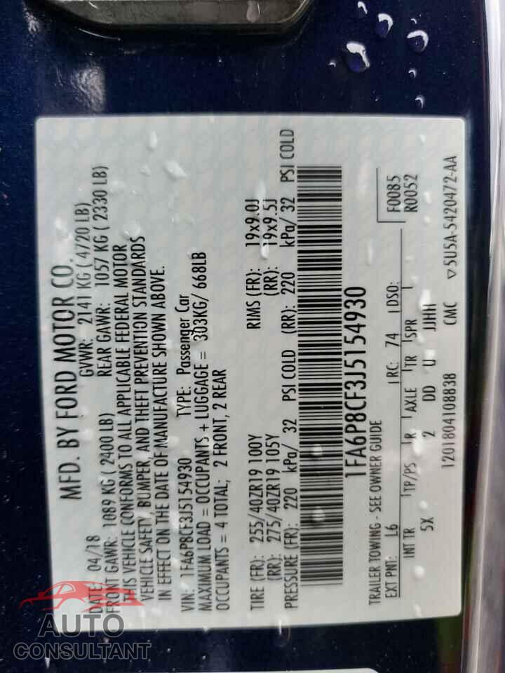 FORD MUSTANG 2018 - 1FA6P8CF3J5154930