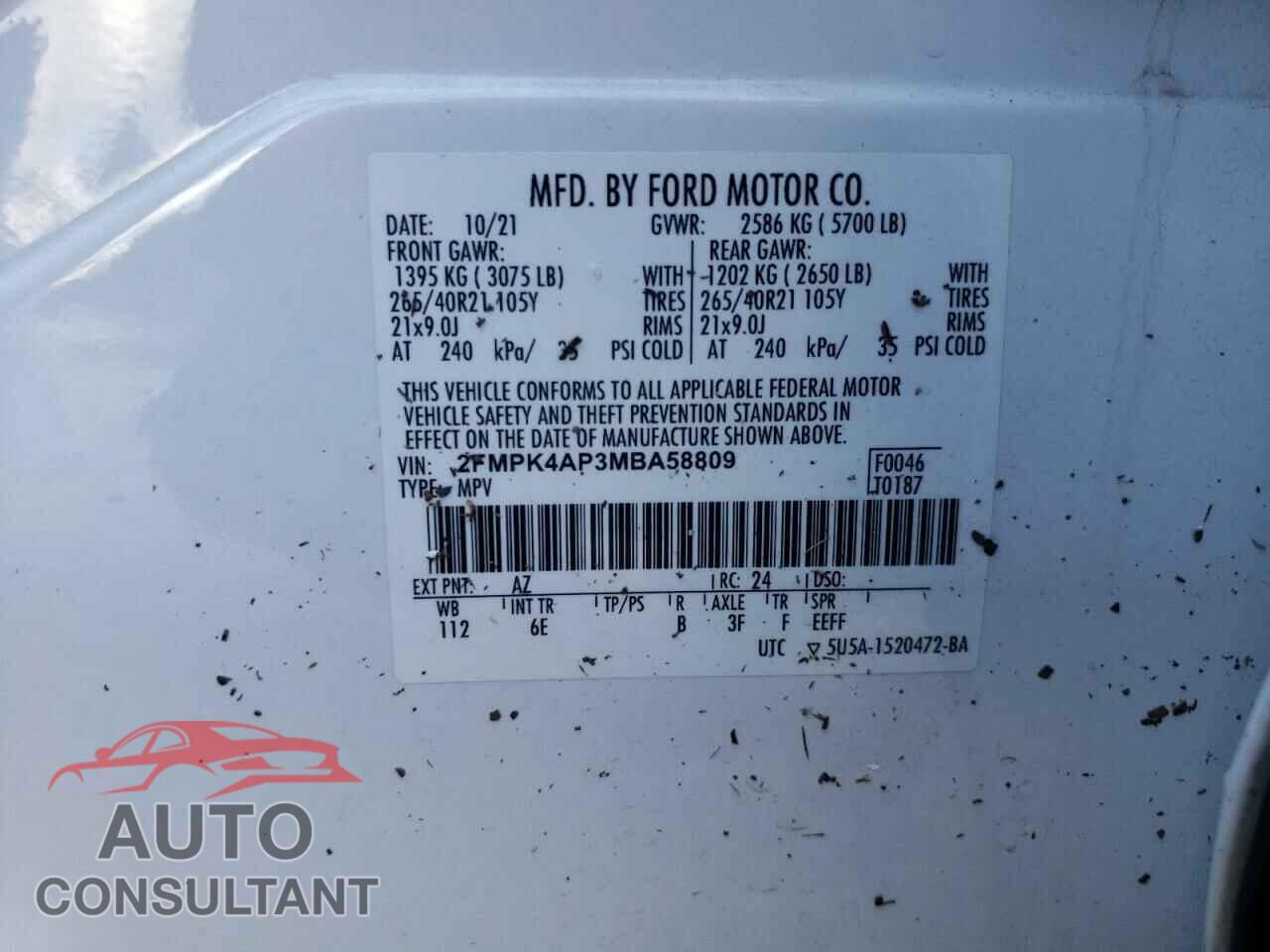 FORD EDGE 2021 - 2FMPK4AP3MBA58809