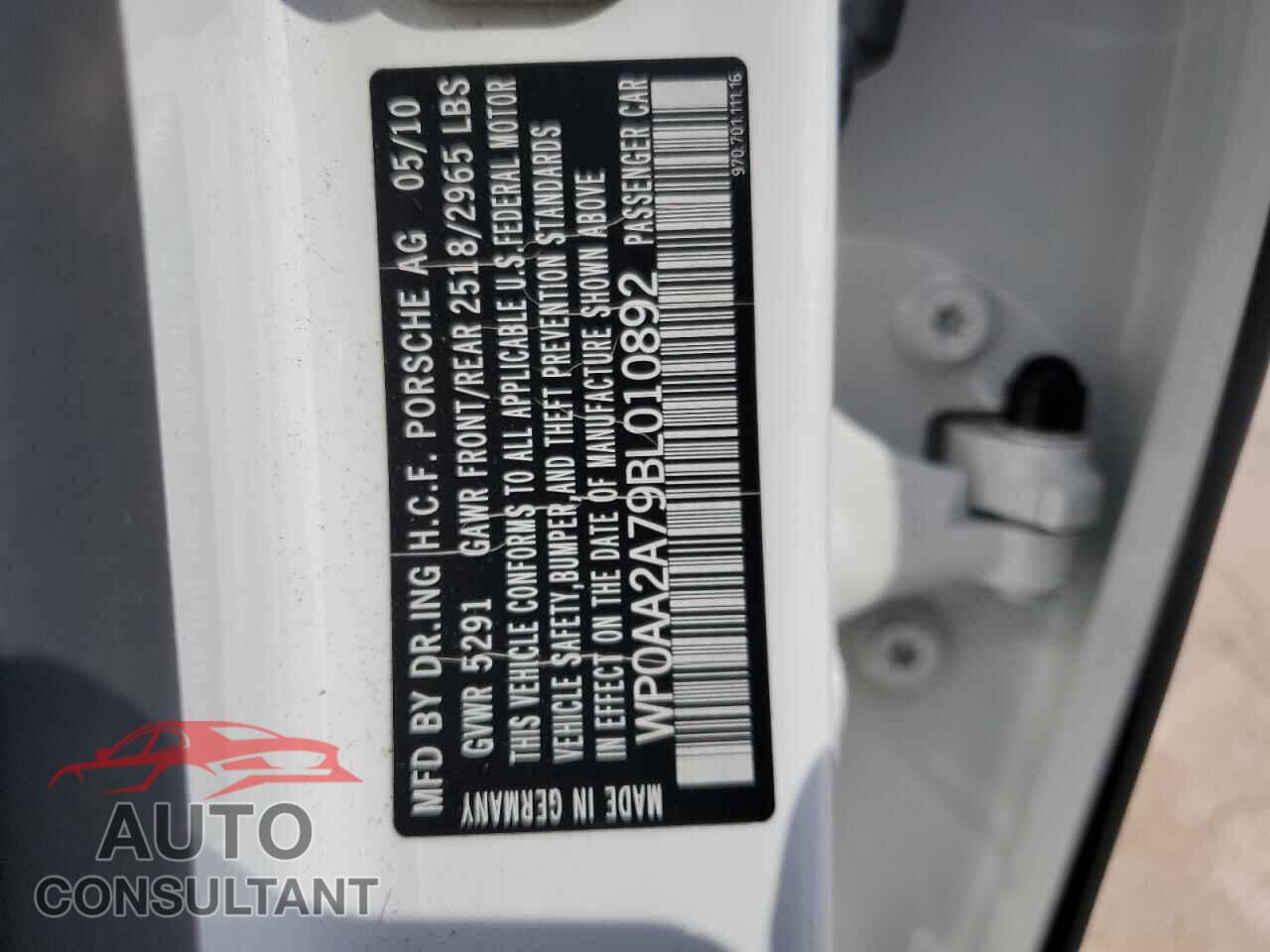 PORSCHE PANAMERA 2011 - WP0AA2A79BL010892