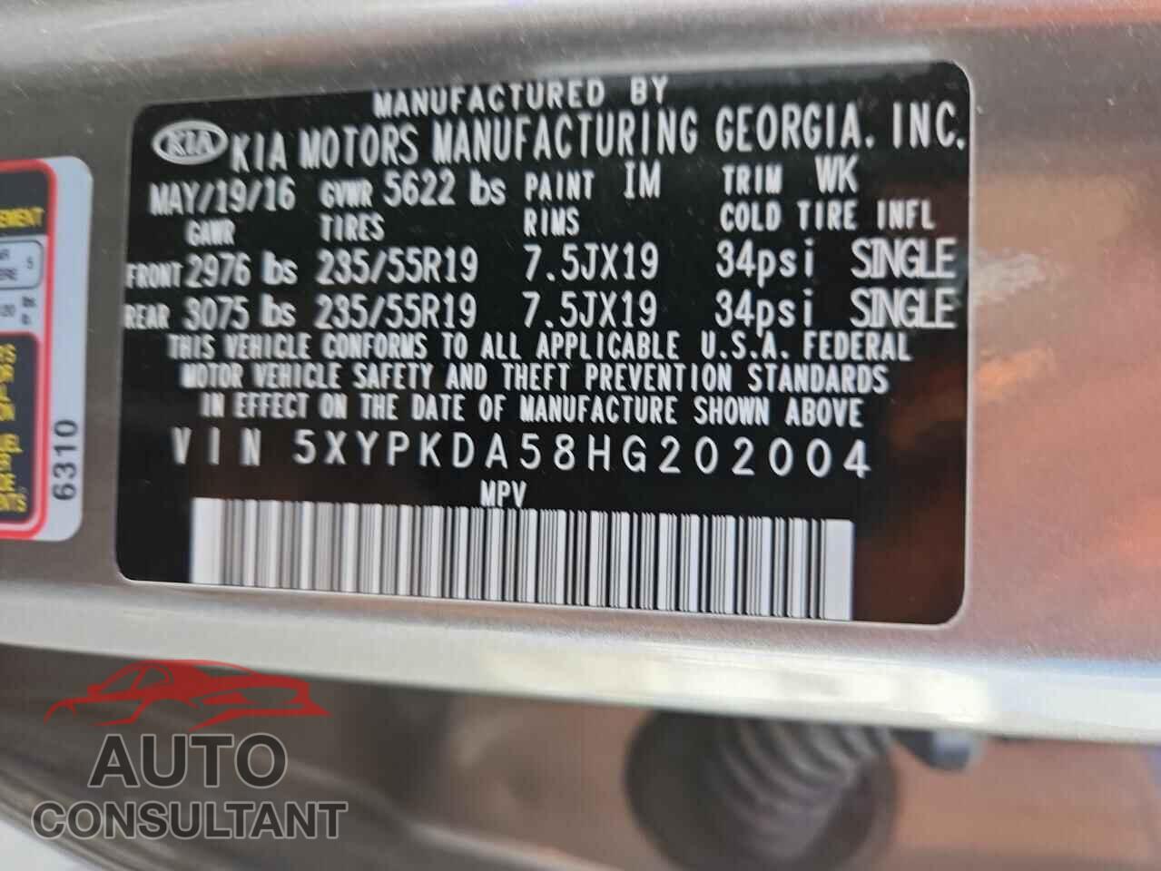 KIA SORENTO 2017 - 5XYPKDA58HG202004