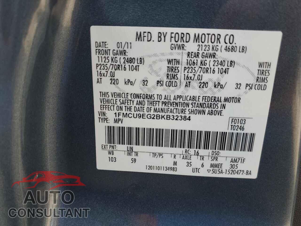 FORD ESCAPE 2011 - 1FMCU9EG2BKB32384