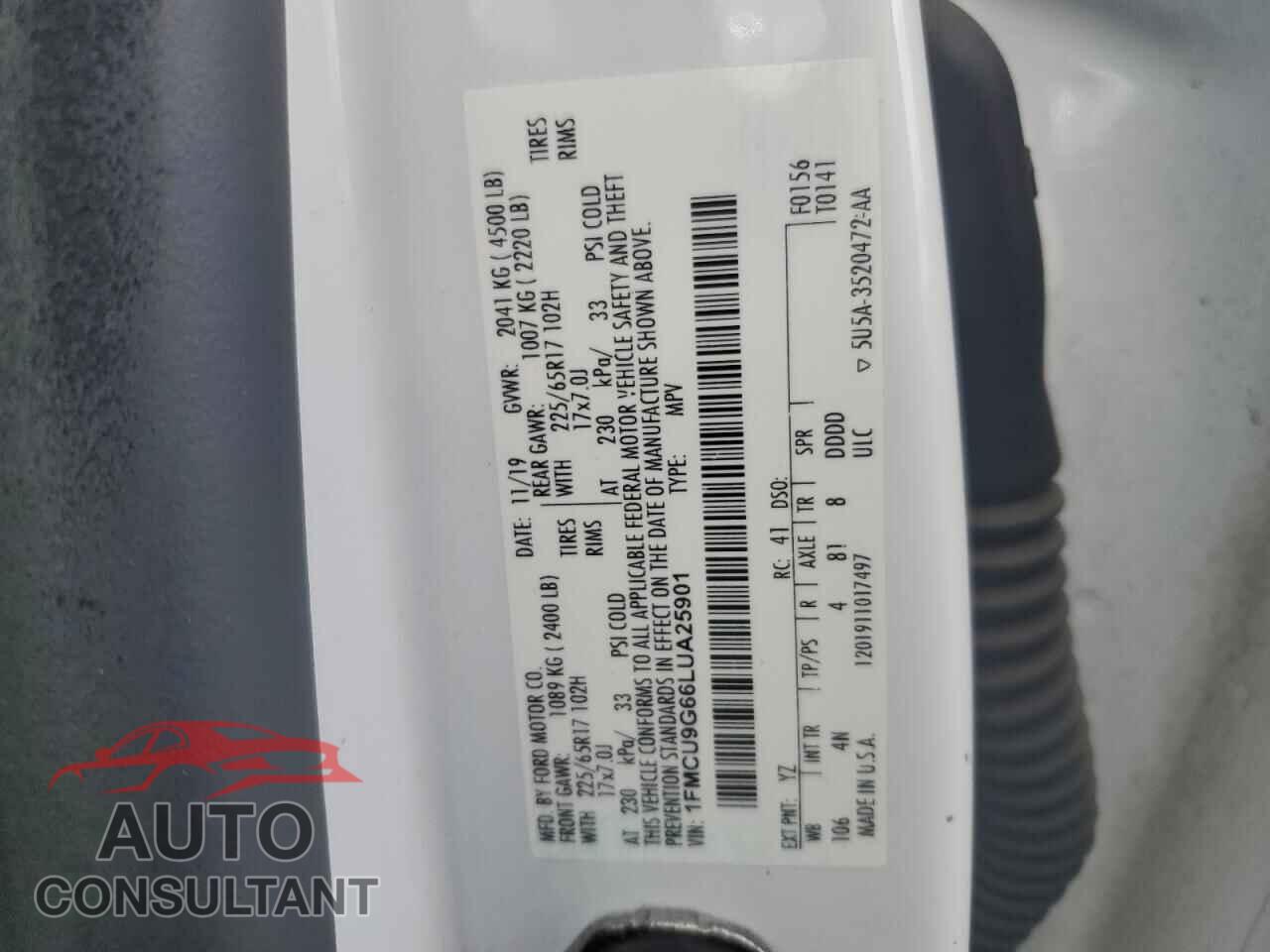 FORD ESCAPE 2020 - 1FMCU9G66LUA25901