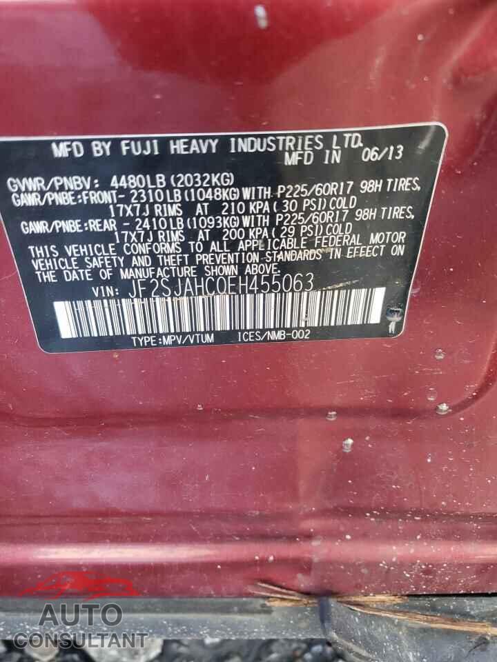 SUBARU FORESTER 2014 - JF2SJAHC0EH455063