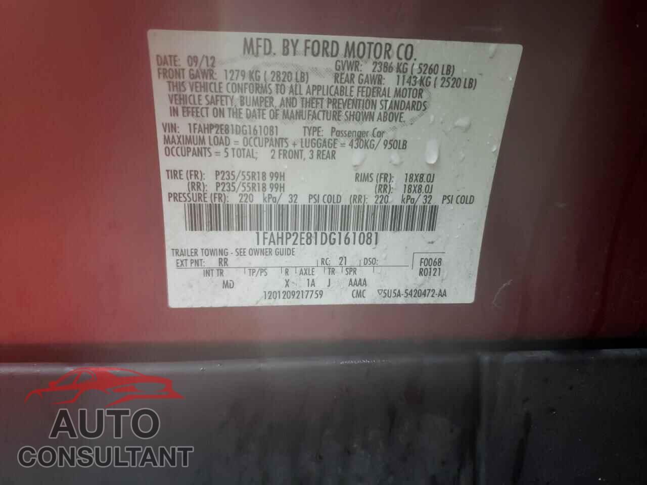 FORD TAURUS 2013 - 1FAHP2E81DG161081