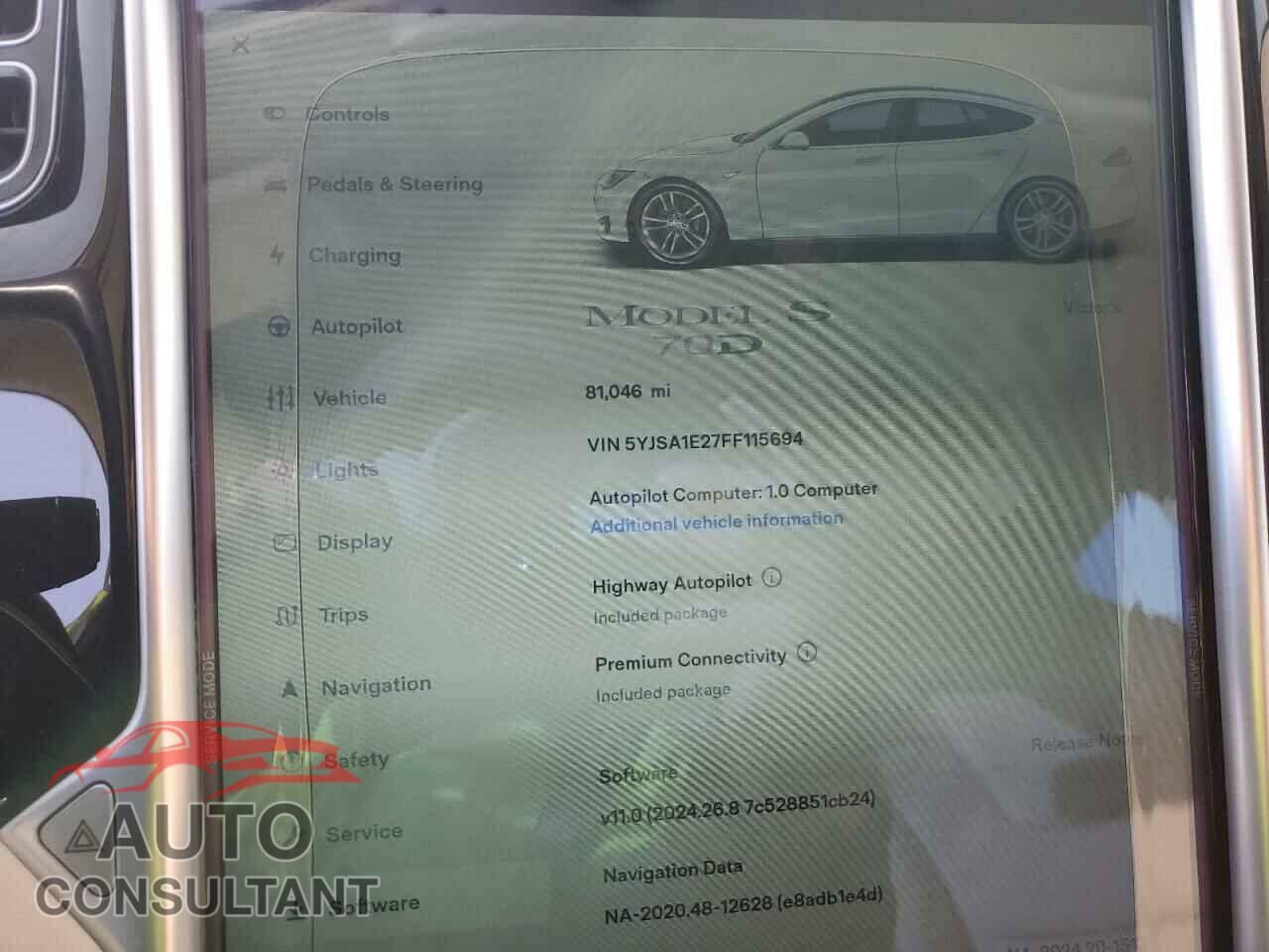 TESLA MODEL S 2015 - 5YJSA1E27FF115694