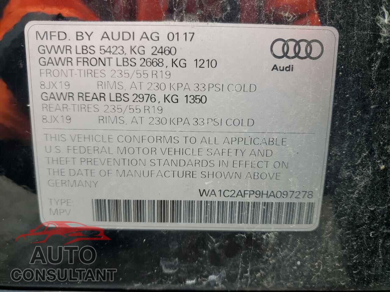 AUDI Q5 2017 - WA1C2AFP9HA097278