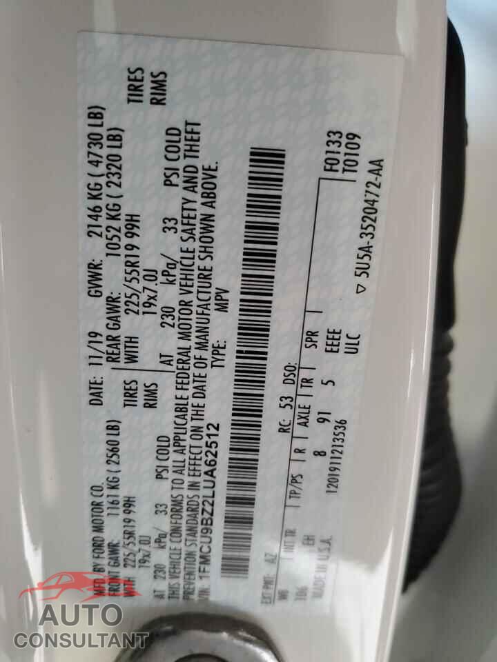 FORD ESCAPE 2020 - 1FMCU9BZ2LUA62512