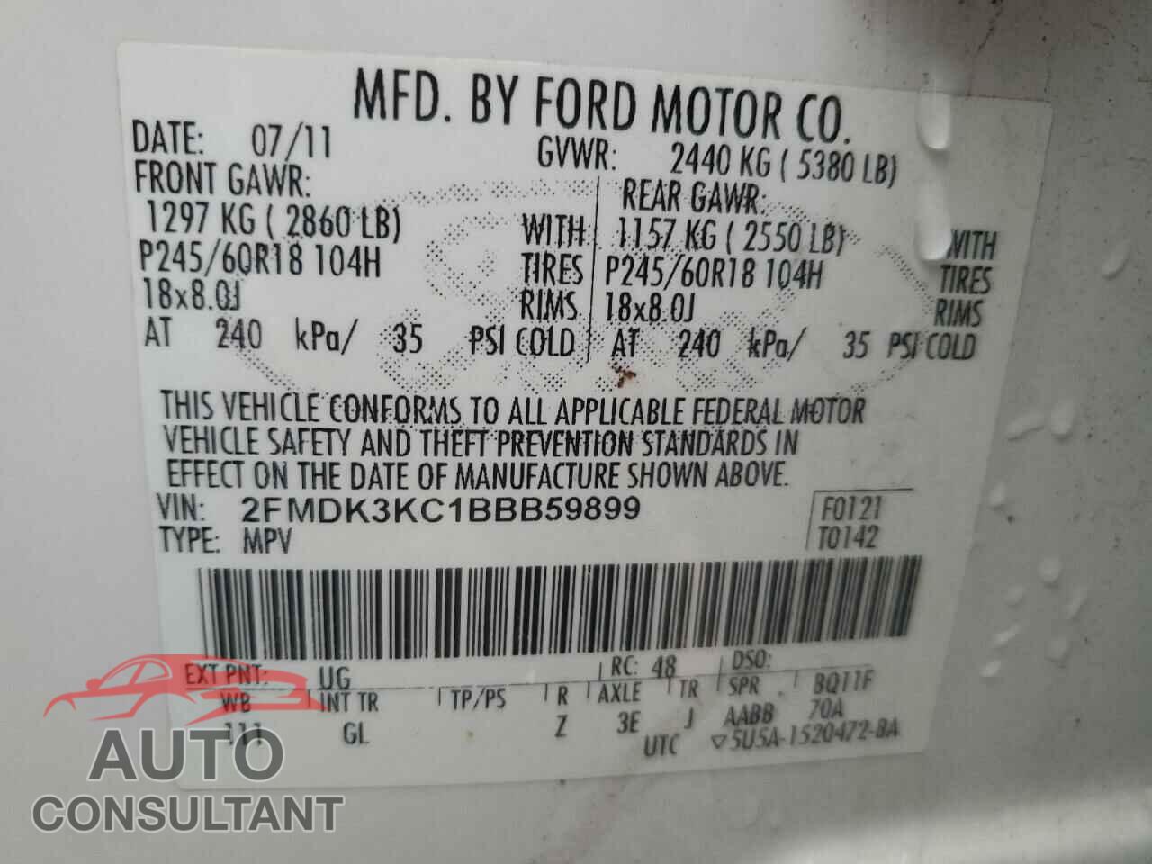 FORD EDGE 2011 - 2FMDK3KC1BBB59899