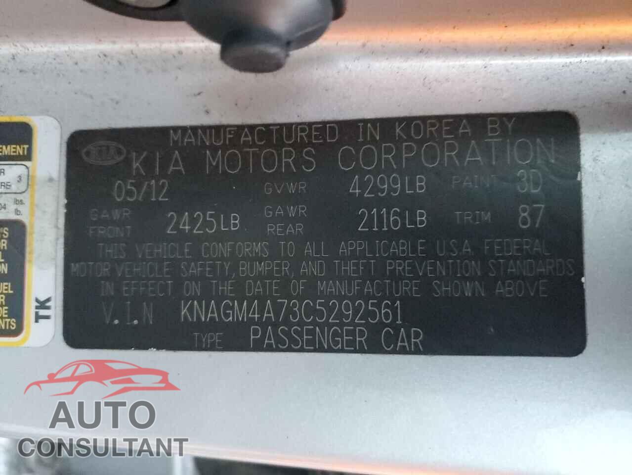 KIA OPTIMA 2012 - KNAGM4A73C5292561