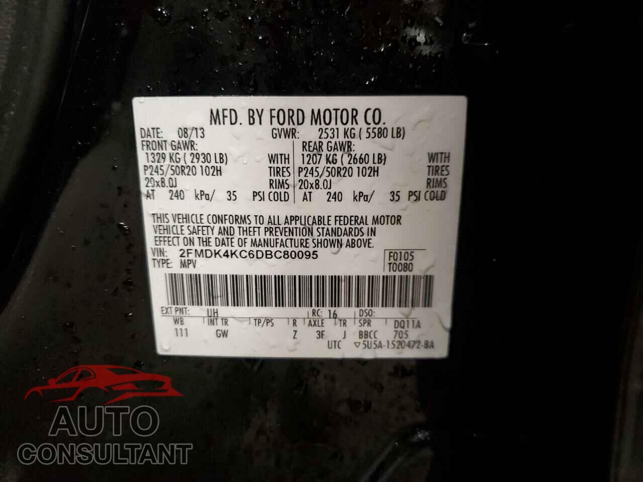 FORD EDGE 2013 - 2FMDK4KC6DBC80095