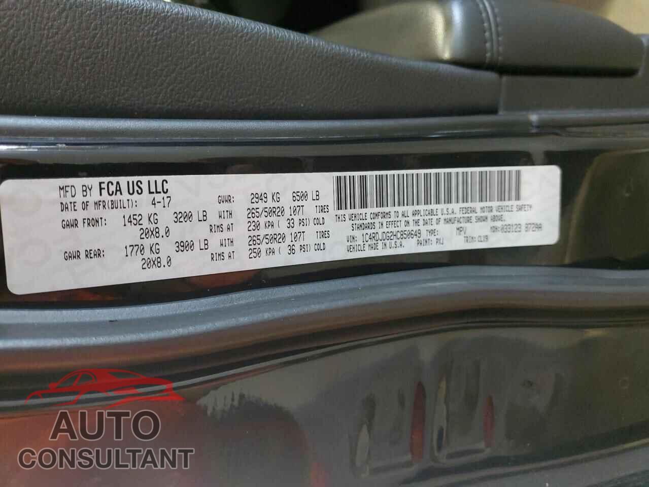 DODGE DURANGO 2017 - 1C4RDJDG2HC850649