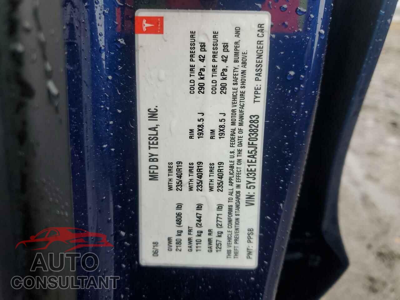 TESLA MODEL 3 2018 - 5YJ3E1EA5JF038283