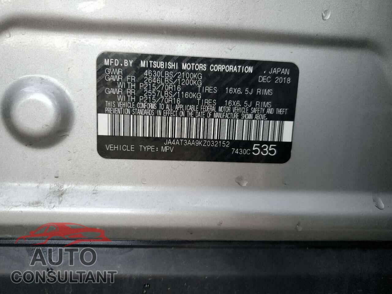 MITSUBISHI ECLIPSE 2019 - JA4AT3AA9KZ032152