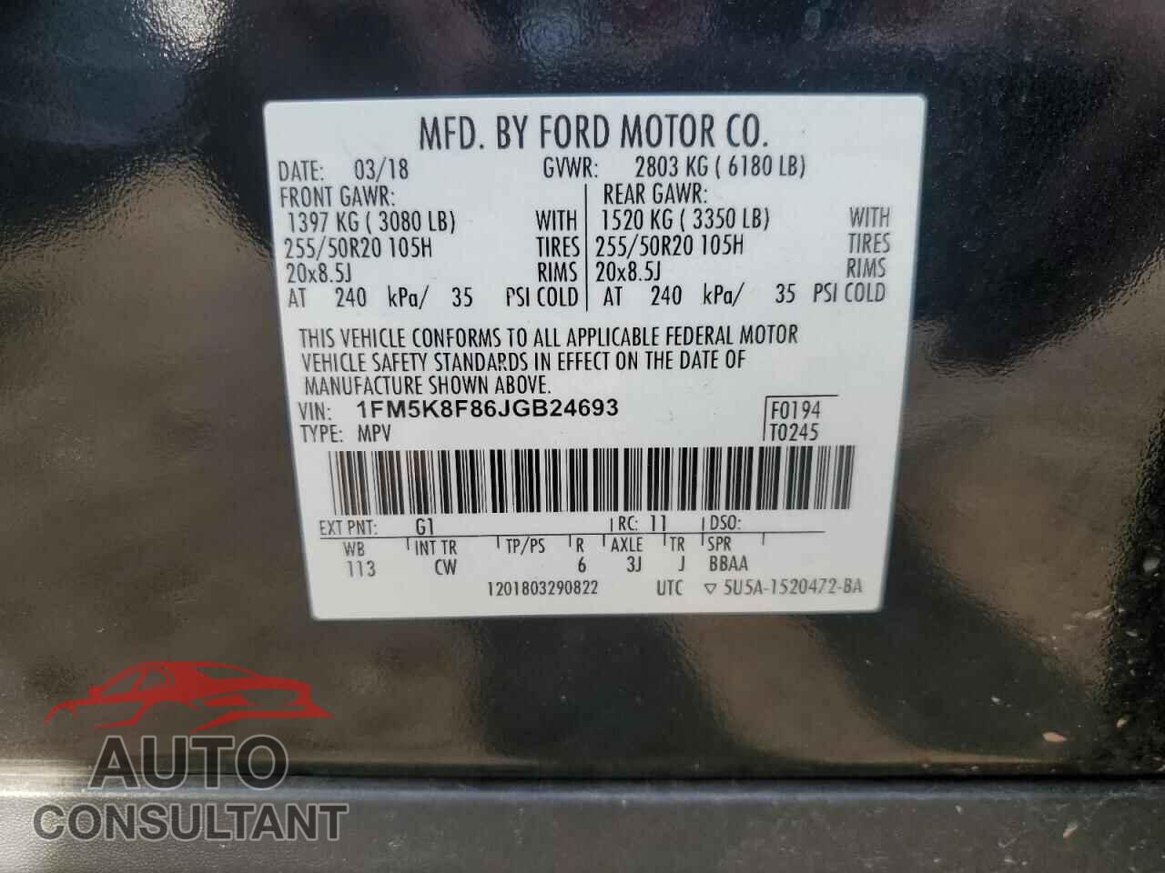 FORD EXPLORER 2018 - 1FM5K8F86JGB24693