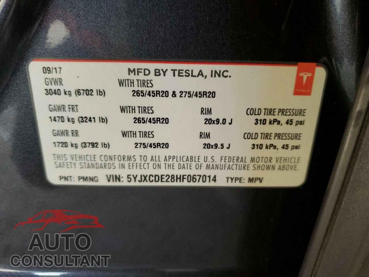 TESLA MODEL X 2017 - 5YJXCDE28HF067014